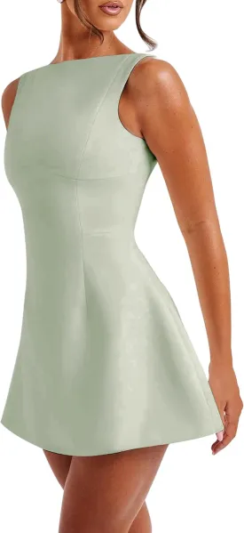 LuFeng Women's Summer Sexy Sleeveless Zipper Mock Neck Slim Fit A-line Mini Dress Bodycon Party Club Dress for Women