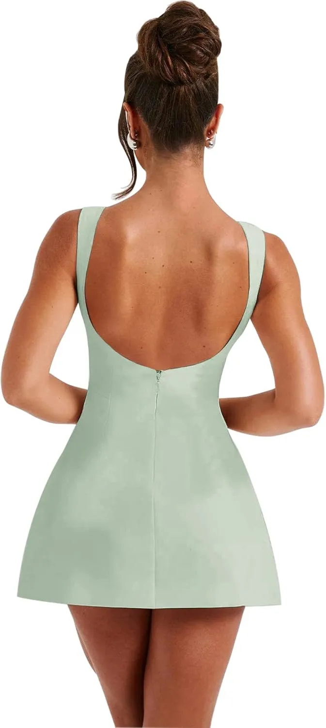 LuFeng Women's Summer Sexy Sleeveless Zipper Mock Neck Slim Fit A-line Mini Dress Bodycon Party Club Dress for Women