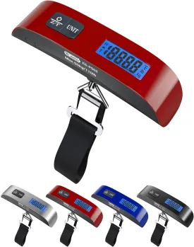 Luggage Scale, Dr.meter Luggage Weight Scale Backlight LCD Display PS02 110lb/50kg Electronic Balance Digital Postal Travel Accessories with Rubber Paint Handle Temperature Sensor, Red