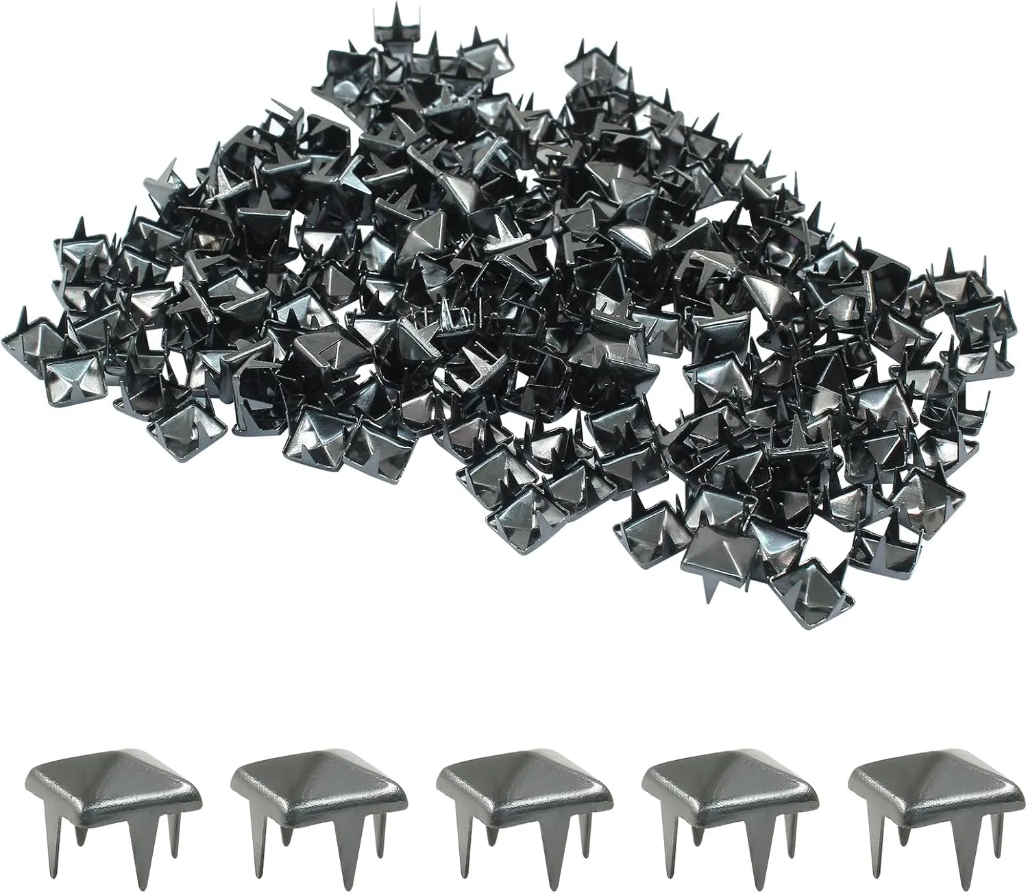 Moicstiy 200 Pcs 7mm Metal Punk Spikes Spots, Metallic Black Pyramid Studs Four-Jaw Square Rivets for Leather, Clothing, Bag