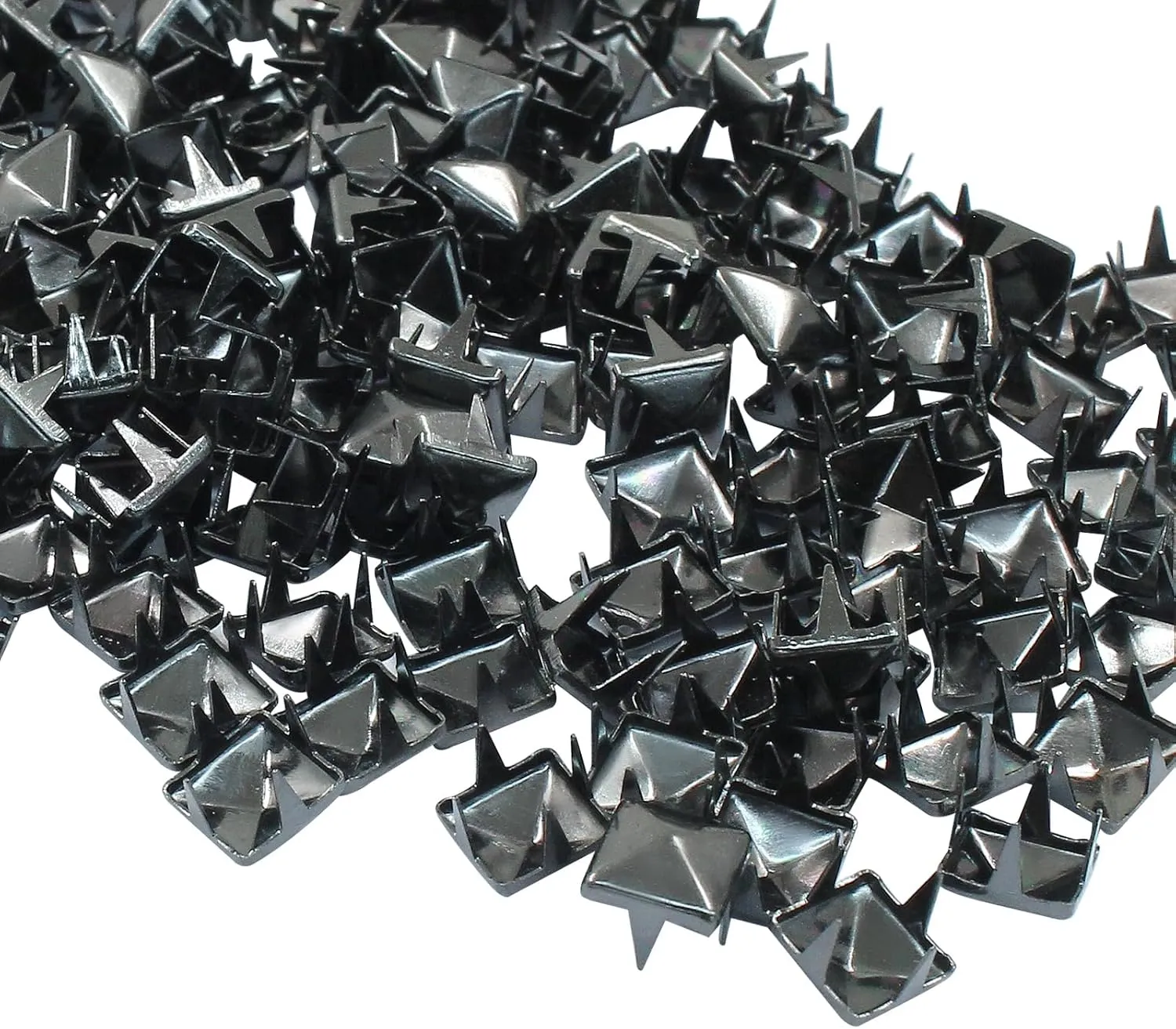 Moicstiy 200 Pcs 7mm Metal Punk Spikes Spots, Metallic Black Pyramid Studs Four-Jaw Square Rivets for Leather, Clothing, Bag