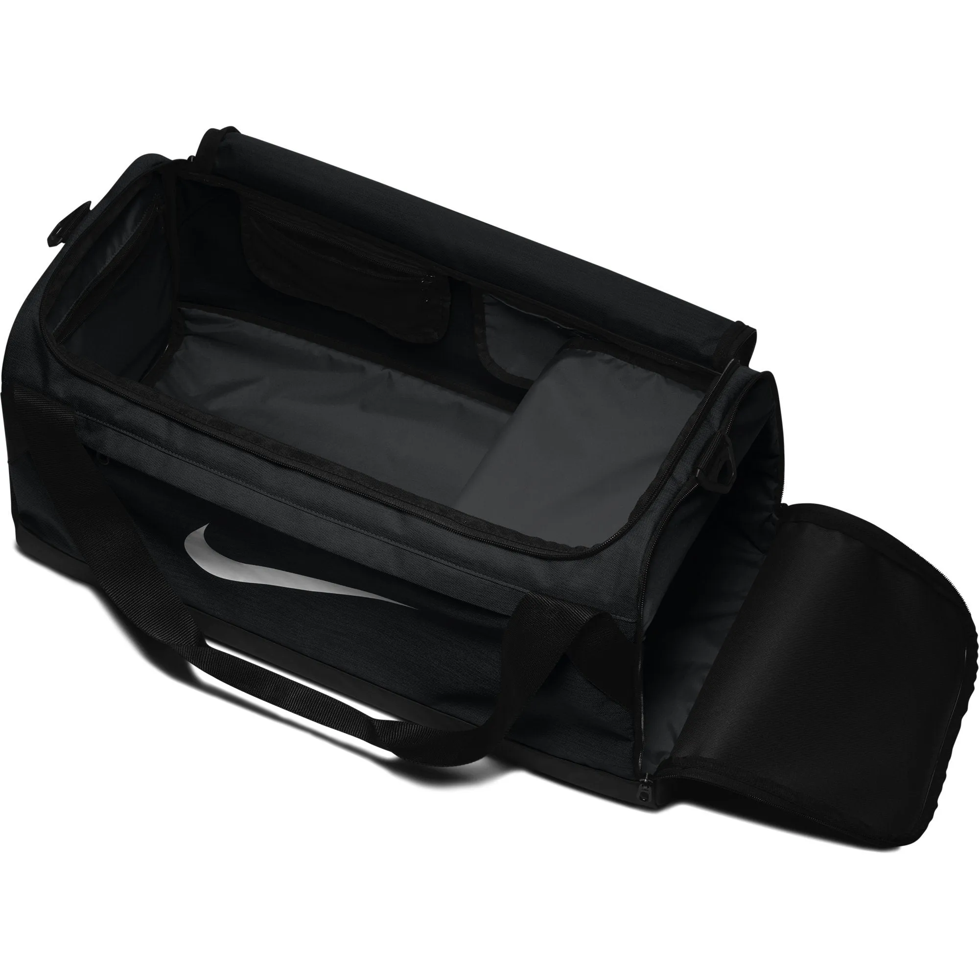 Nike Brasilia Training Duffel Bag, Versatile Bag with Padded Strap and Mesh Exterior Pocket, Medium, Black/Black/White