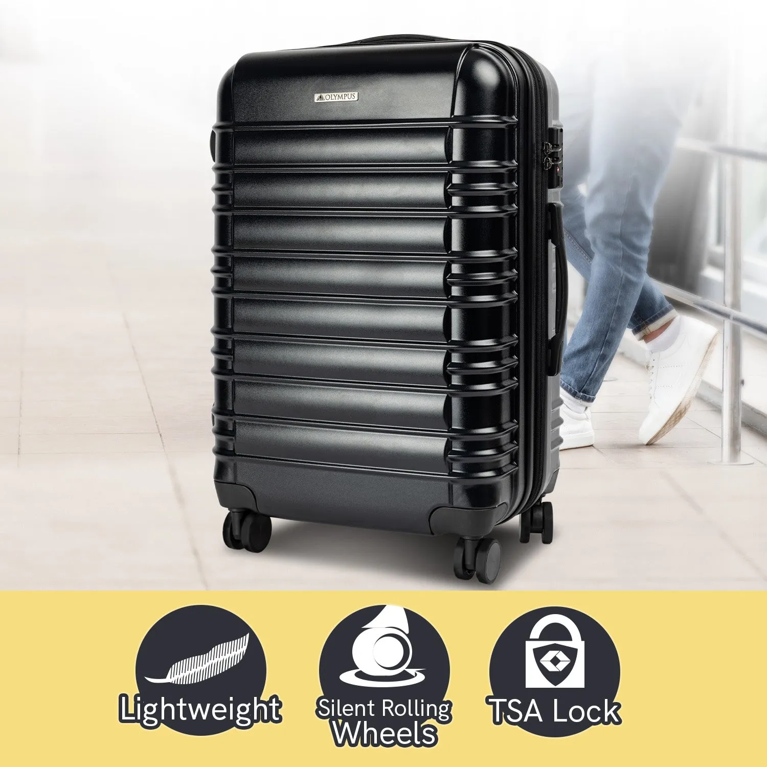 Olympus Noctis Hard Shell ABS PC Luggage Set in Stygian Black (3 Piece Set)