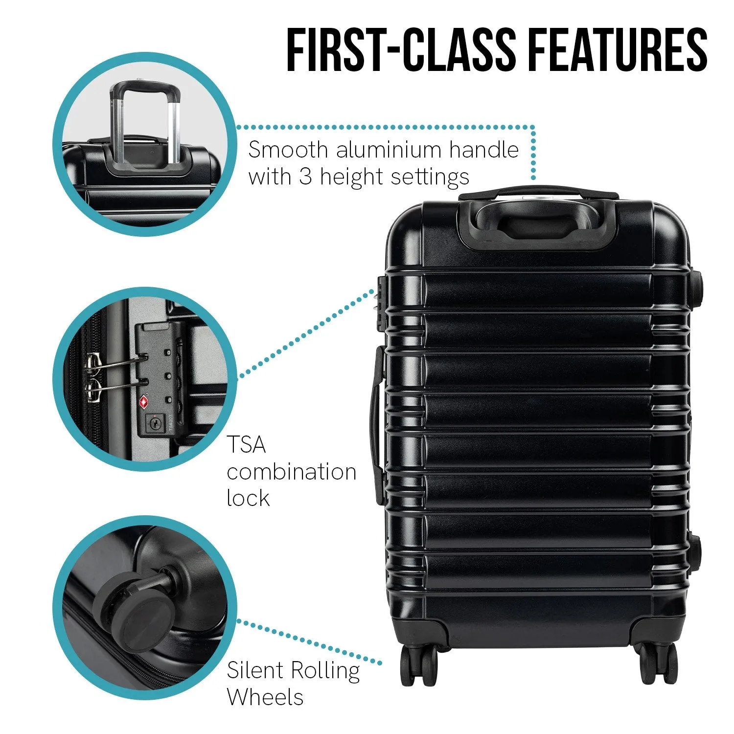 Olympus Noctis Hard Shell ABS PC Luggage Set in Stygian Black (3 Piece Set)