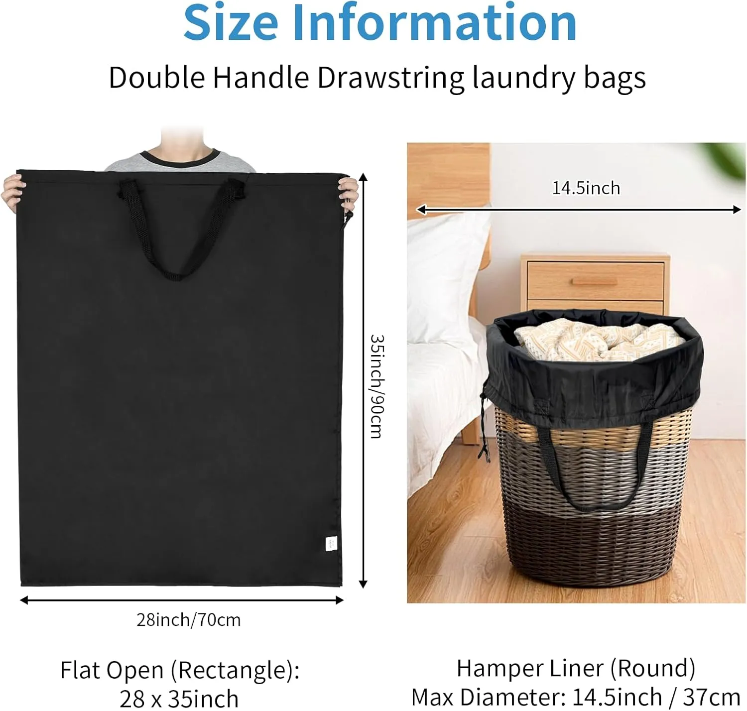 OTraki 28 x 35inch Laundry Bag with Handle 2 Pack Camping Laundry Wash Bag Extra Large for Dirty Clothes Washable Portable Reusable Home Laundry Hamper Bag Black