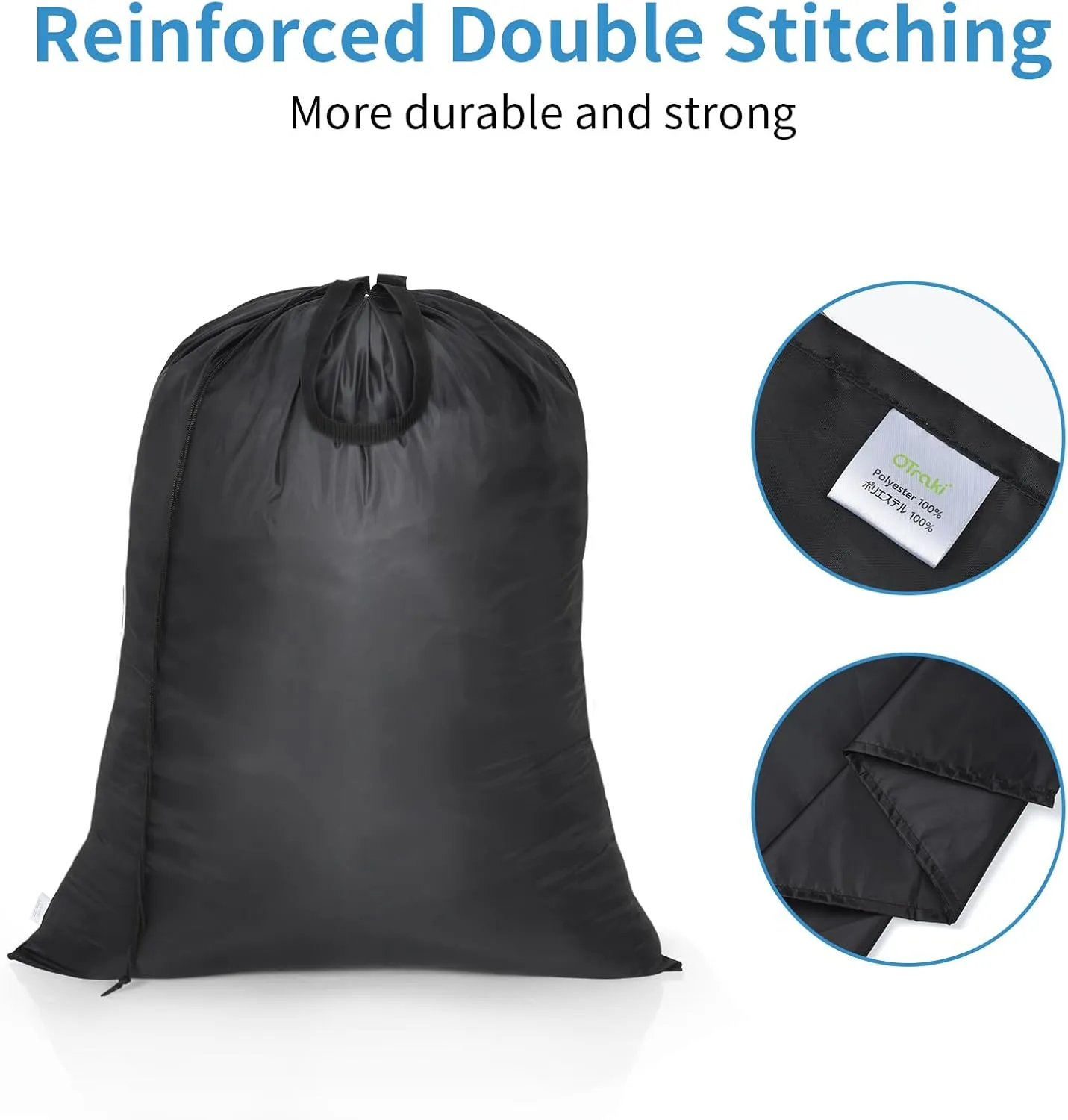 OTraki 28 x 35inch Laundry Bag with Handle 2 Pack Camping Laundry Wash Bag Extra Large for Dirty Clothes Washable Portable Reusable Home Laundry Hamper Bag Black