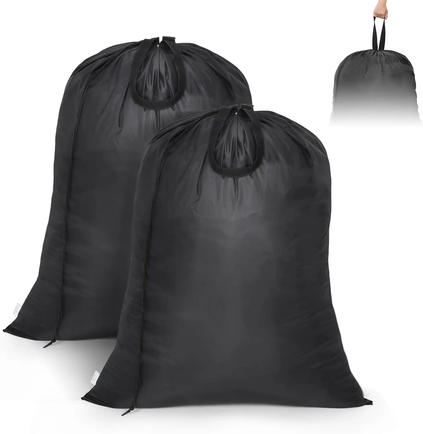OTraki 28 x 35inch Laundry Bag with Handle 2 Pack Camping Laundry Wash Bag Extra Large for Dirty Clothes Washable Portable Reusable Home Laundry Hamper Bag Black