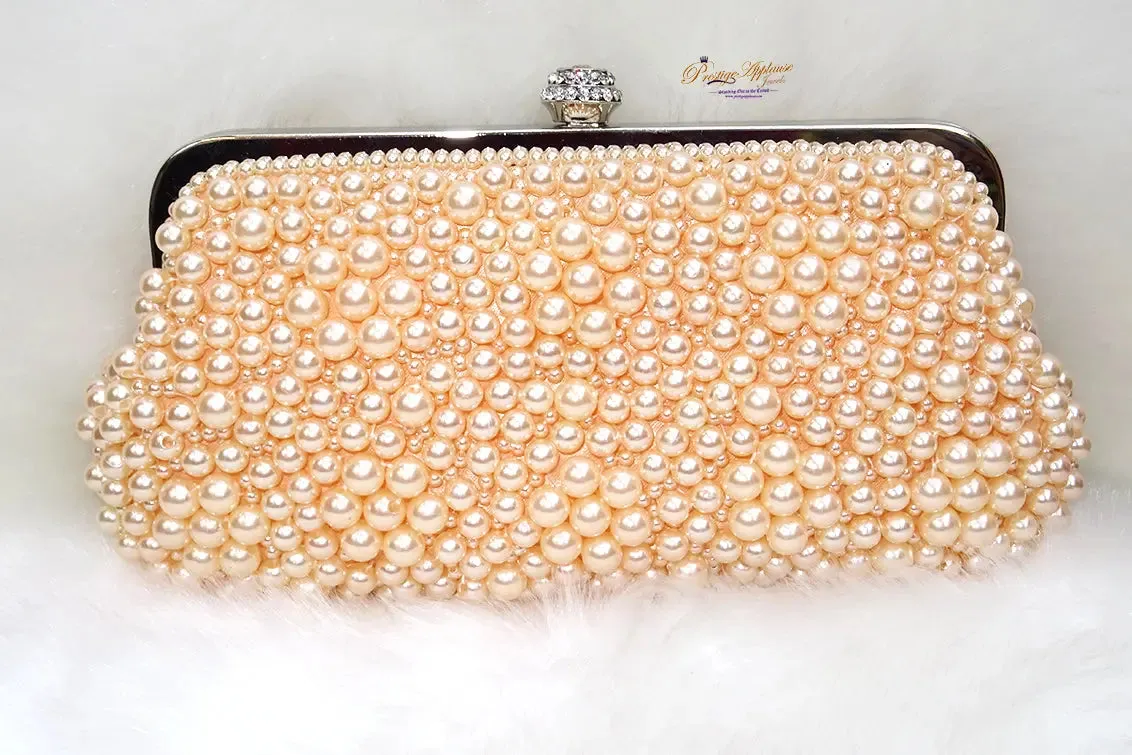 Peach Pearl Beads Small Evening Party Cocktail Purse handbag