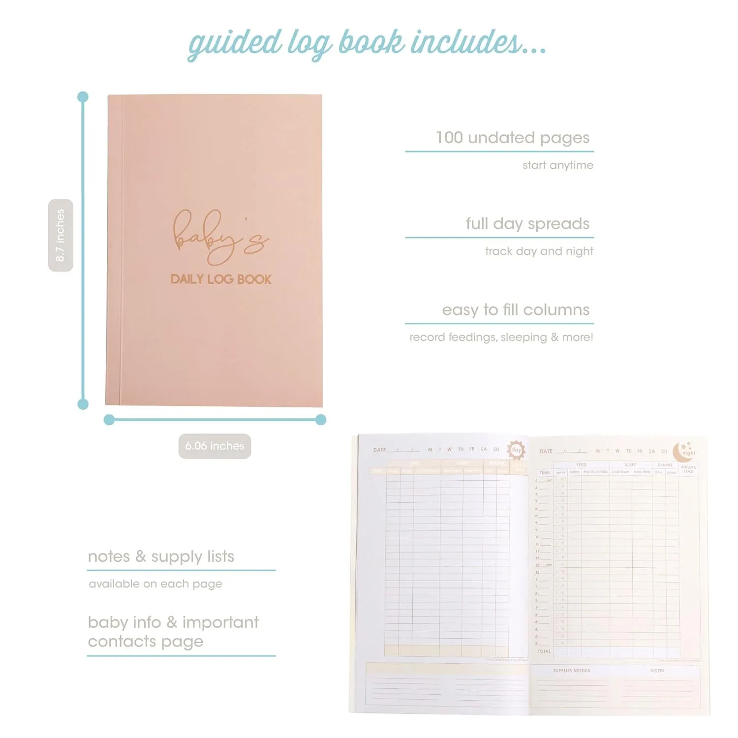 Pearhead Baby Daily Log Book, Fill in Pages, Track Your Newborn Babys Schedule, Daily Tracker for New Parents, Keepsakes for New Moms