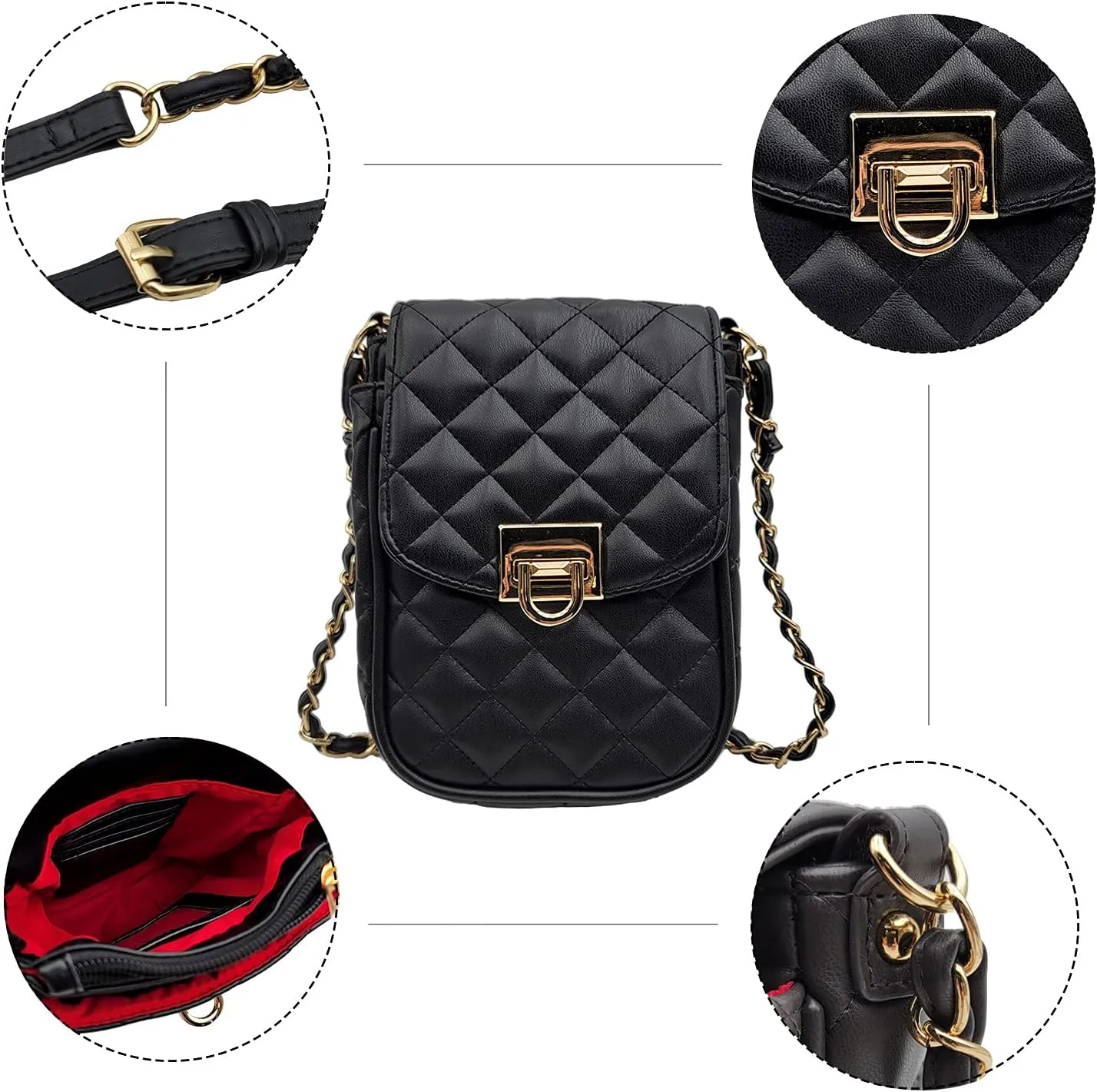 Phone Crossbody Bags for Women Small Vegan Leather Mini Shoulder Wallet Card Quilted Purse