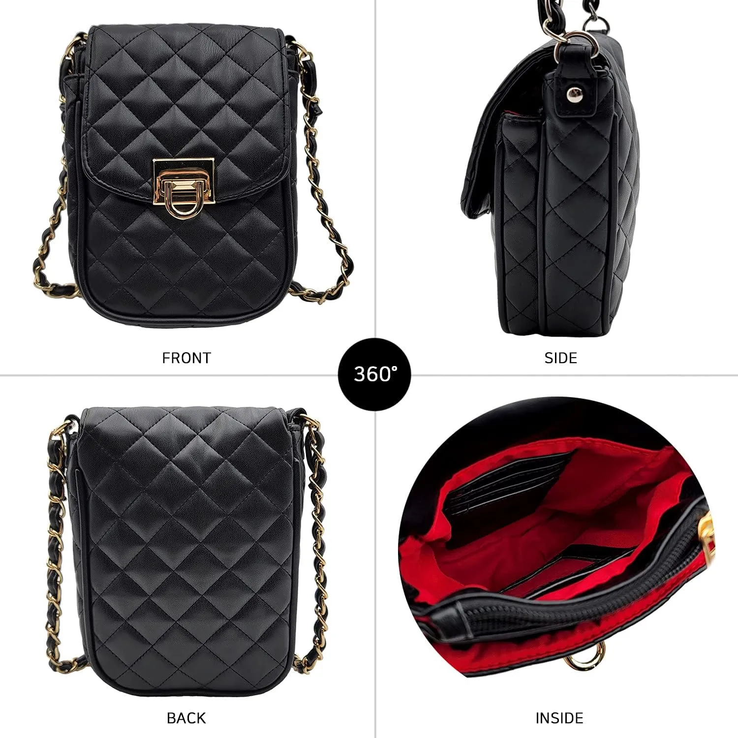 Phone Crossbody Bags for Women Small Vegan Leather Mini Shoulder Wallet Card Quilted Purse