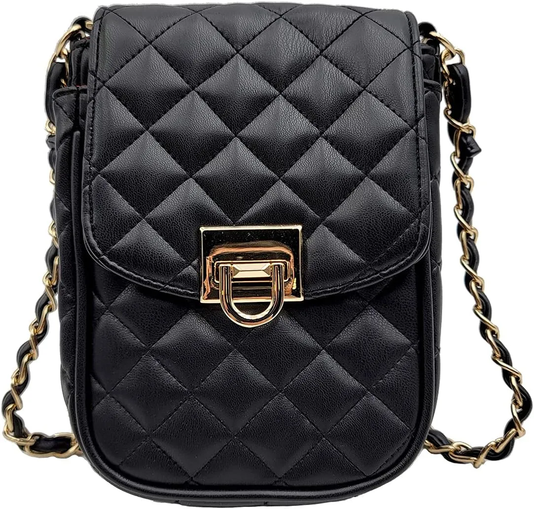 Phone Crossbody Bags for Women Small Vegan Leather Mini Shoulder Wallet Card Quilted Purse