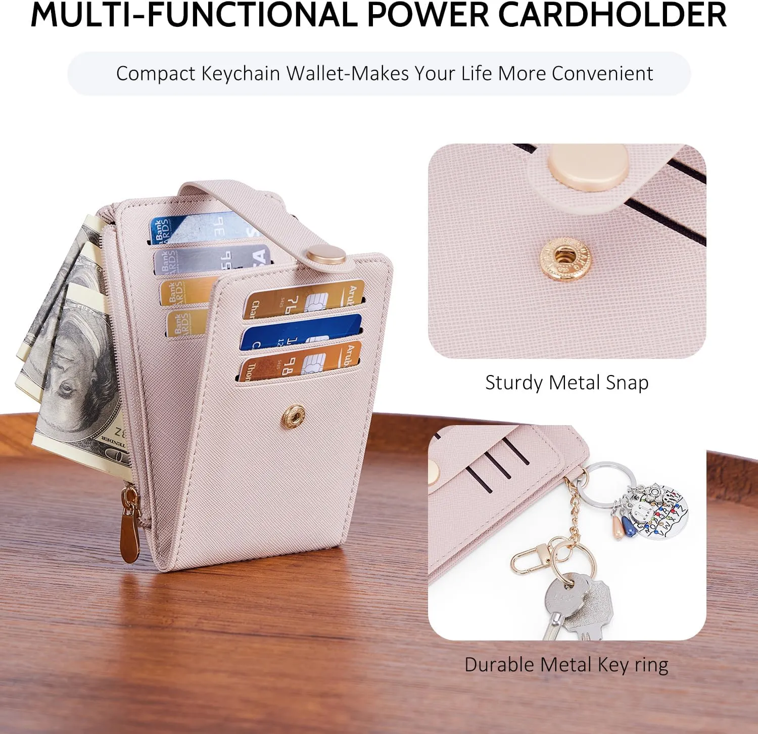 POIUGOYA Slim Wallet for Women,RFID Blocking Bifold Credit Card Holder with Zipper Coin Pocket,ID Window,Keychain