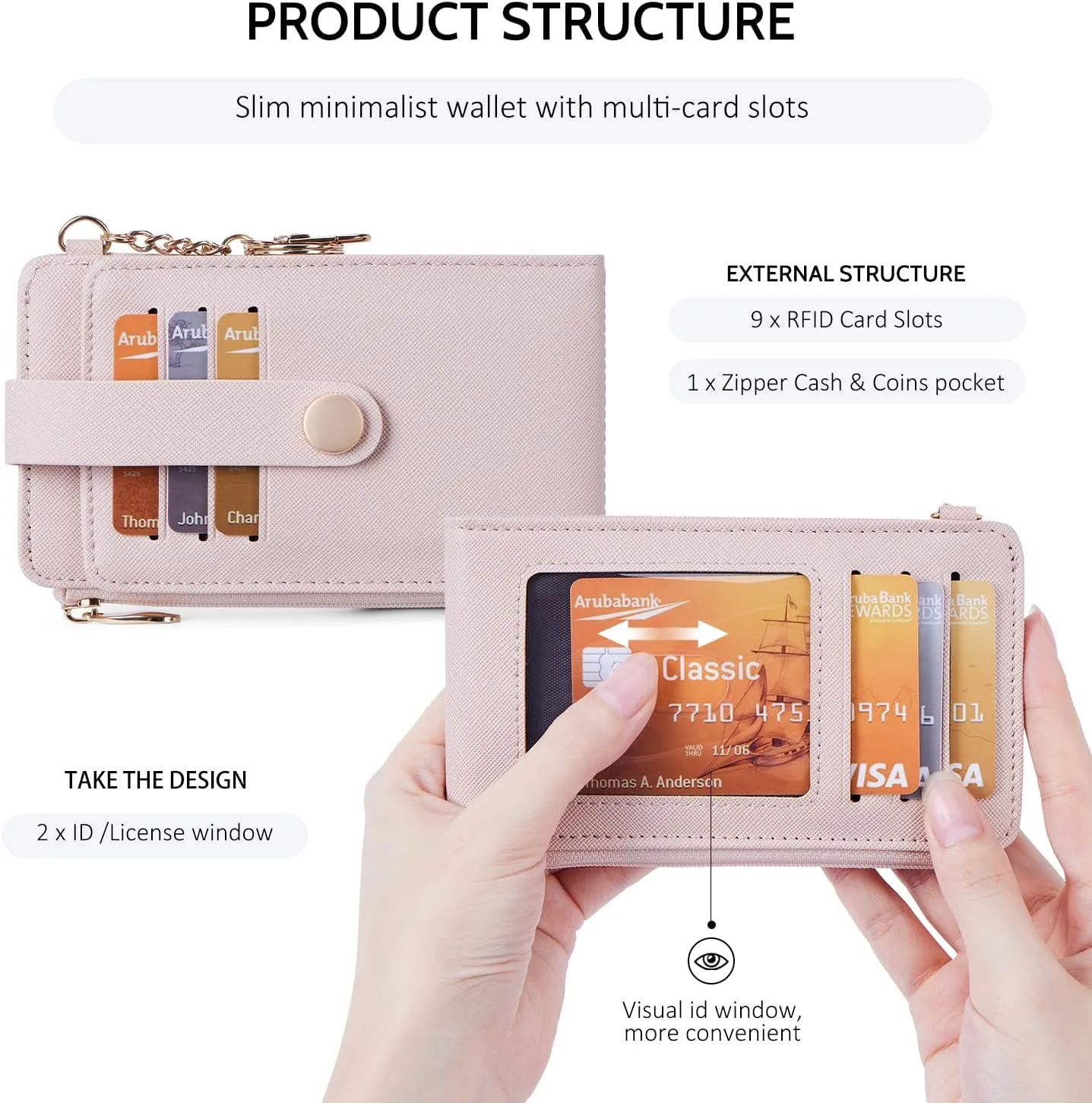 POIUGOYA Slim Wallet for Women,RFID Blocking Bifold Credit Card Holder with Zipper Coin Pocket,ID Window,Keychain
