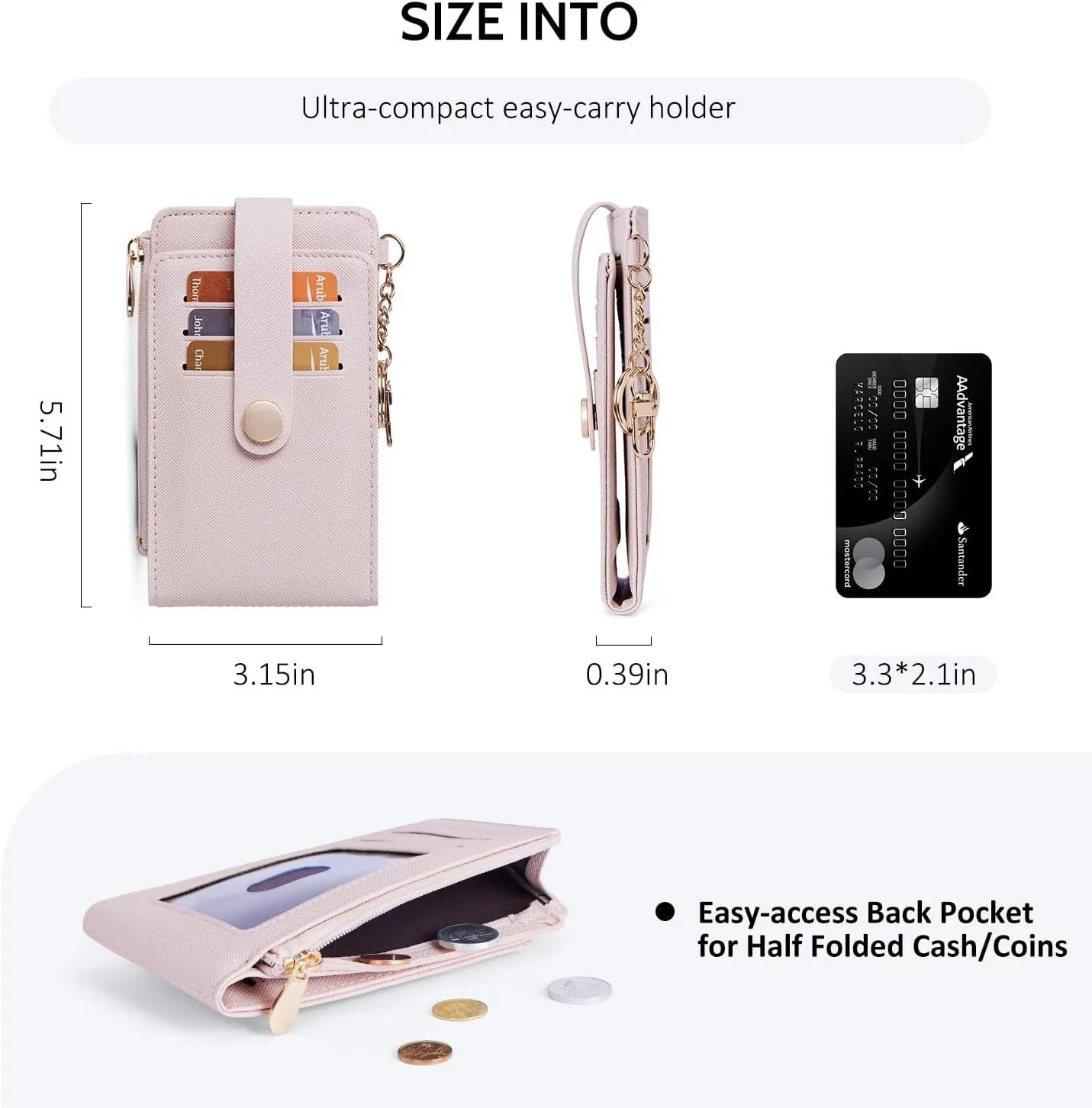 POIUGOYA Slim Wallet for Women,RFID Blocking Bifold Credit Card Holder with Zipper Coin Pocket,ID Window,Keychain