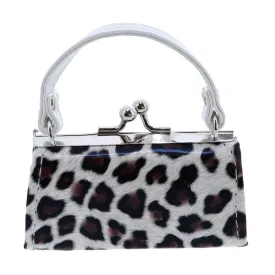 SandT Collection Leopard Colorful Lipstick Case with Handle Mini Purse - White