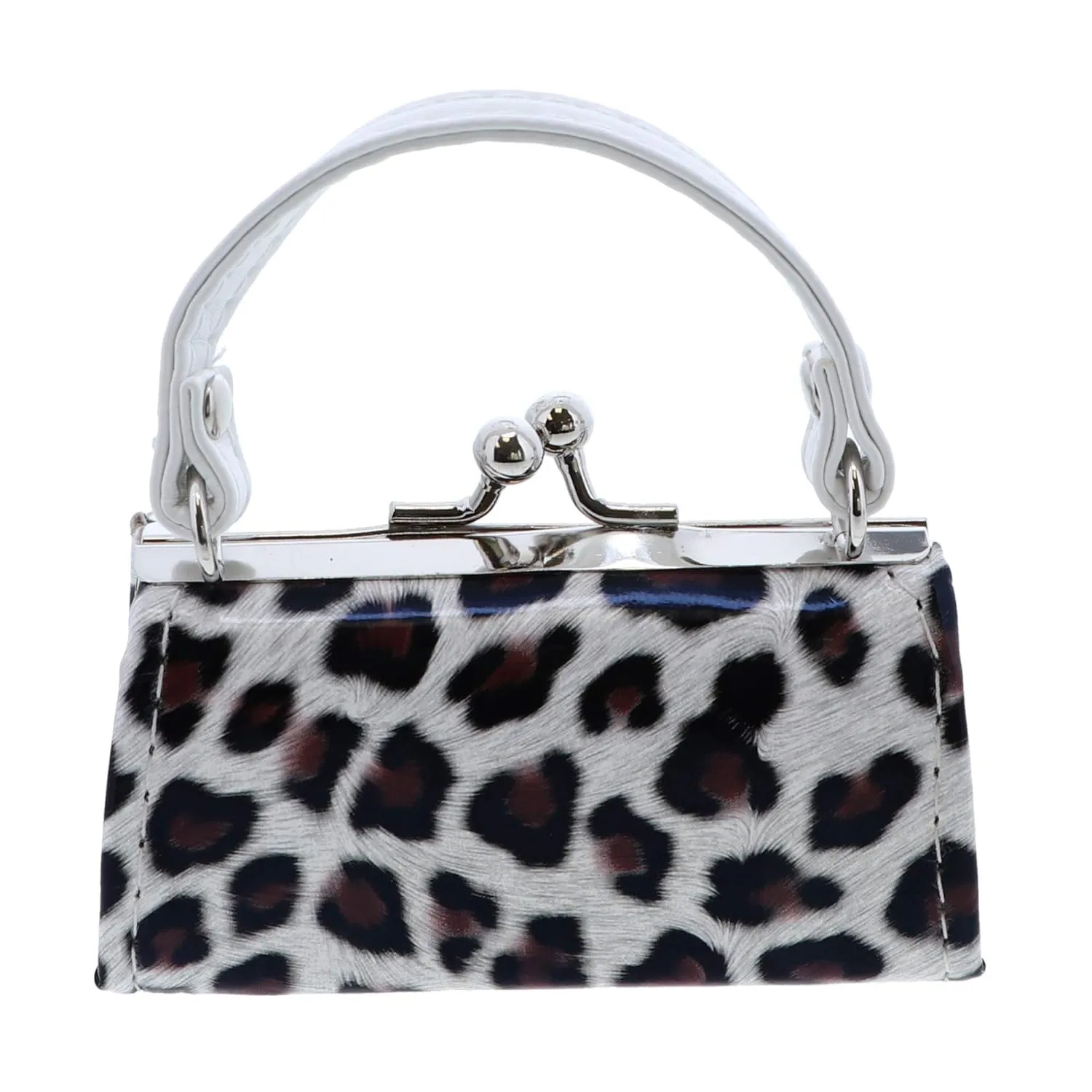 SandT Collection Leopard Colorful Lipstick Case with Handle Mini Purse - White