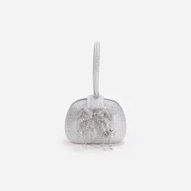 Silver Rhinestone Top Handle Clutch Bag