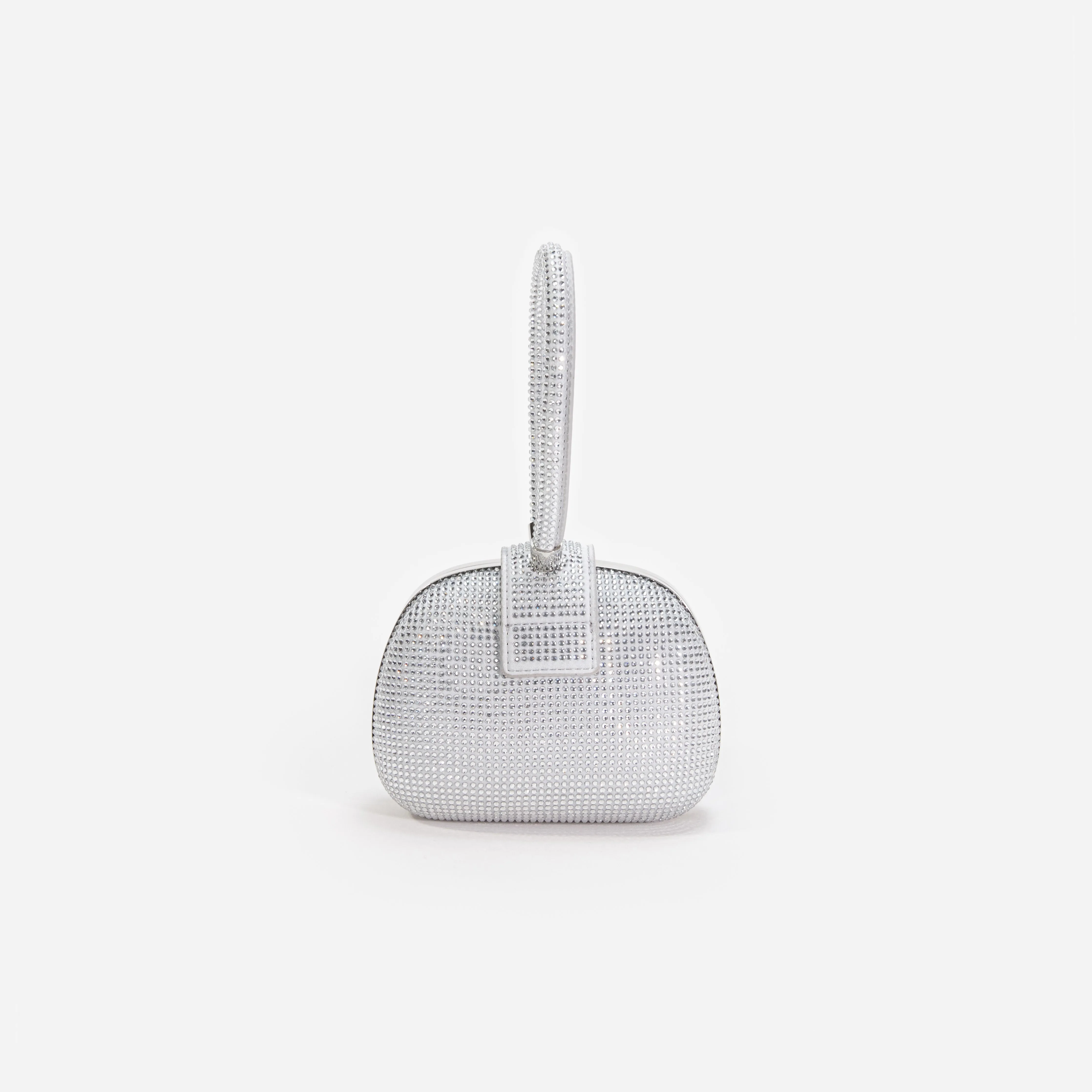 Silver Rhinestone Top Handle Clutch Bag