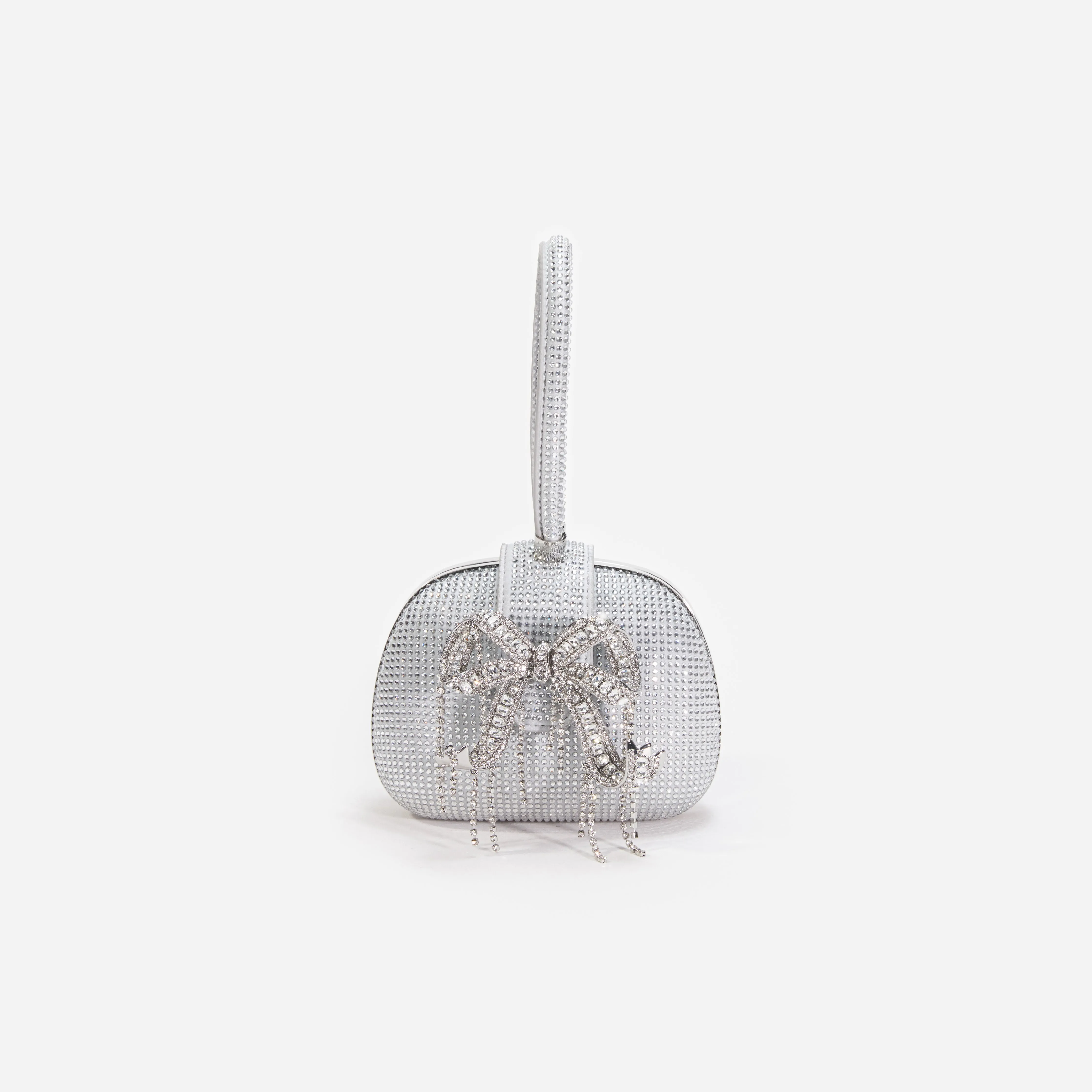 Silver Rhinestone Top Handle Clutch Bag