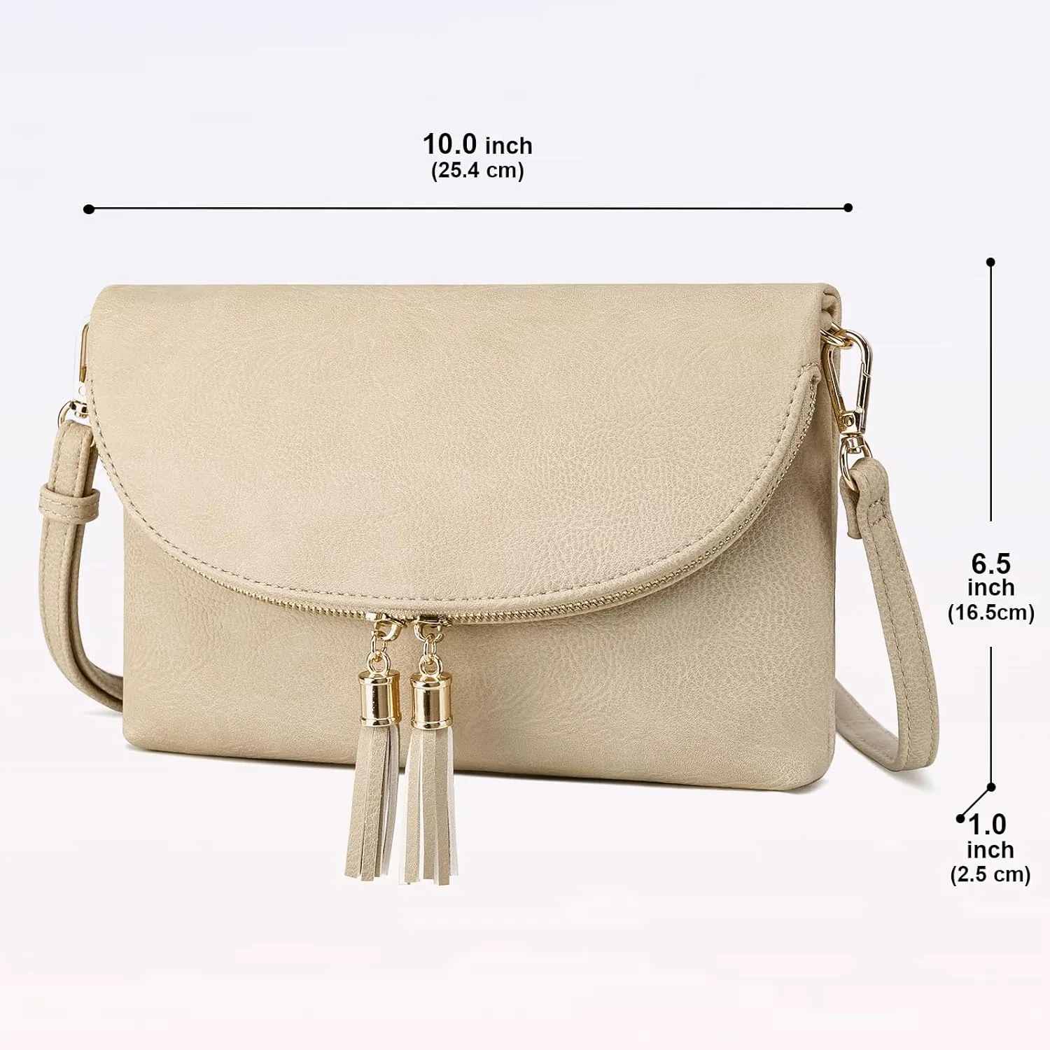 Solene Womens Envelop Clutch Purse Multi Compartments, 6 Card Slot Inside, Crossbody Bag With Tassels