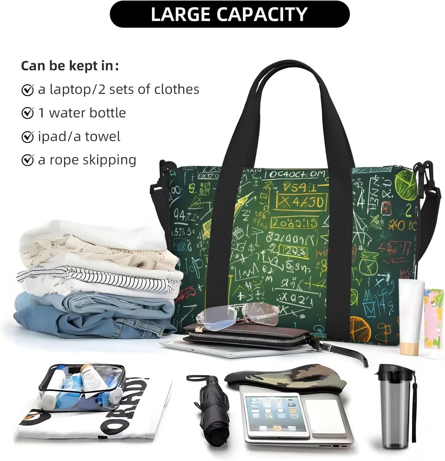 Sports Gym Bag for Women Men Travel Duffel Bag Tote Weekender Bag Carry on Overnight Bag for Travel Swimming Fitness Workout Sports Math question Duffle Bag