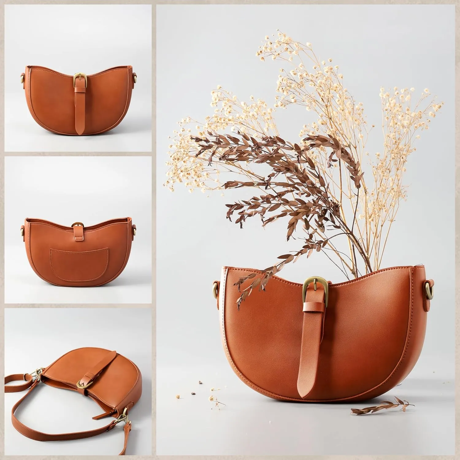 SUNLIGHT LEAVES Vintage Vegan Leather Shoulder Crescent Bag Women Retro Lunar Purse Hobo Satchel Under Arm Purse Lady Handbag