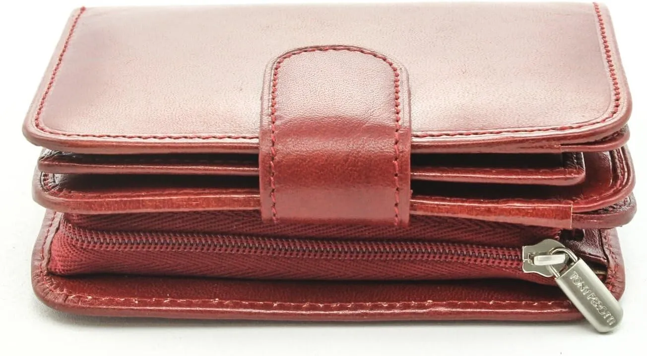 Tony Perotti Womens Italian Bull Leather Compact Clutch Credit Card Wallet with ID and Zippered Coin Pocket