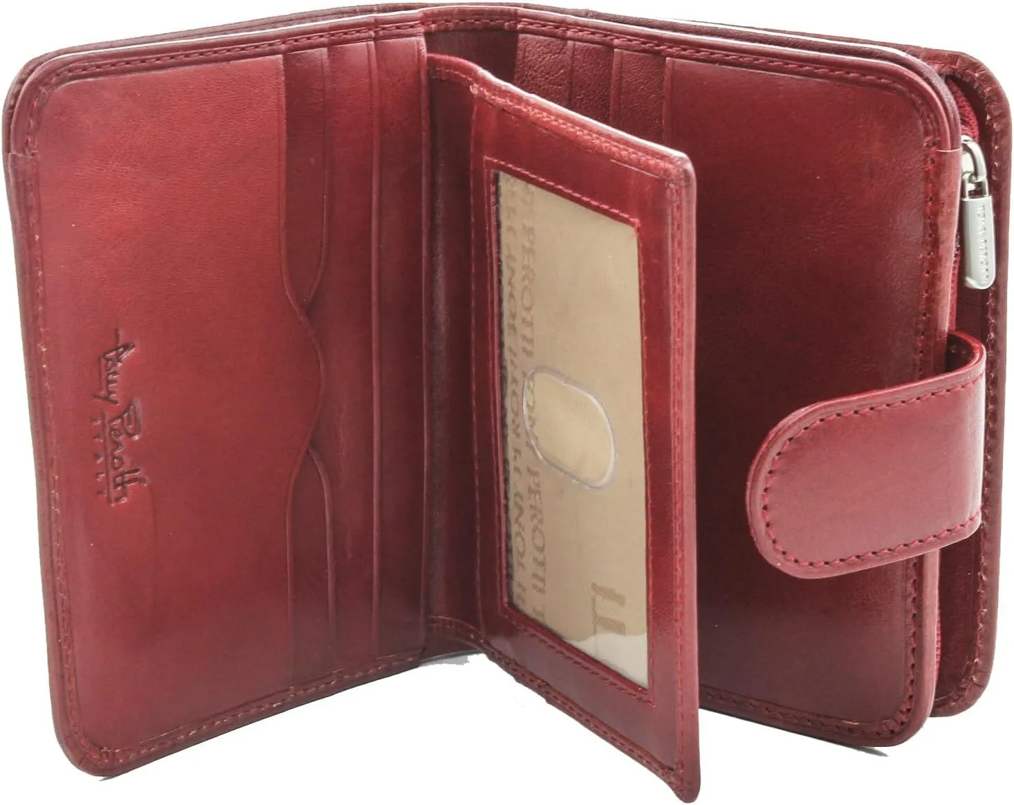 Tony Perotti Womens Italian Bull Leather Compact Clutch Credit Card Wallet with ID and Zippered Coin Pocket