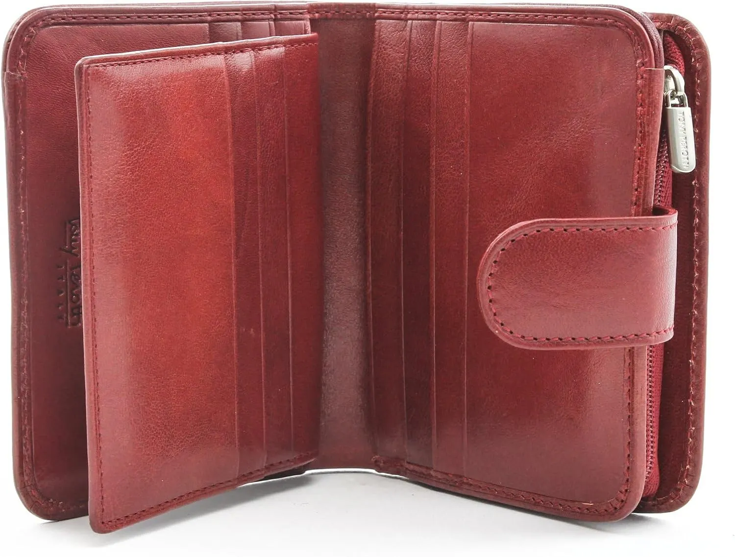 Tony Perotti Womens Italian Bull Leather Compact Clutch Credit Card Wallet with ID and Zippered Coin Pocket