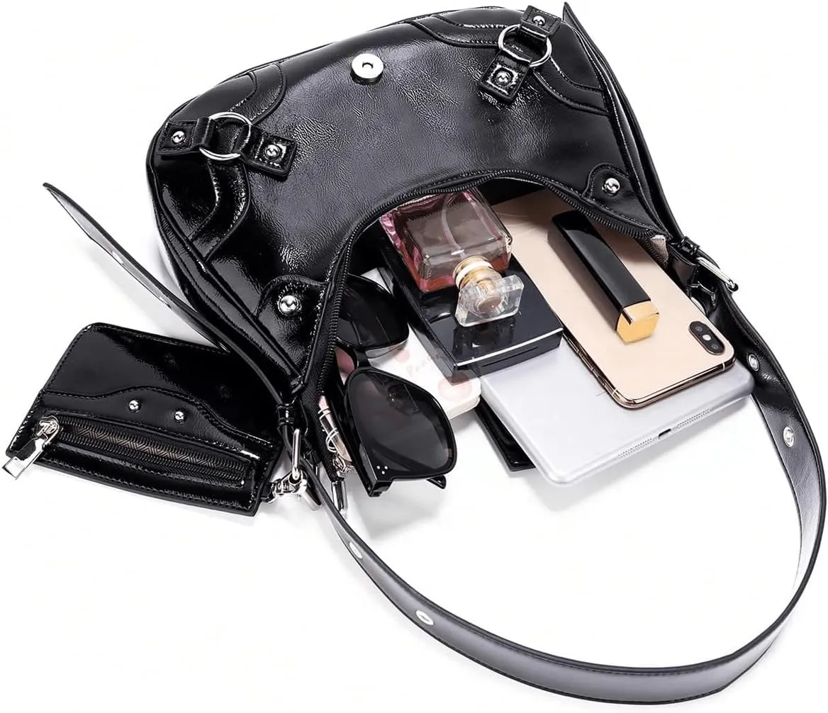 Verdusa Women's Studded PU Leather Clutch Shoulder Tote Handbag Adjustable Strap Boho Bags