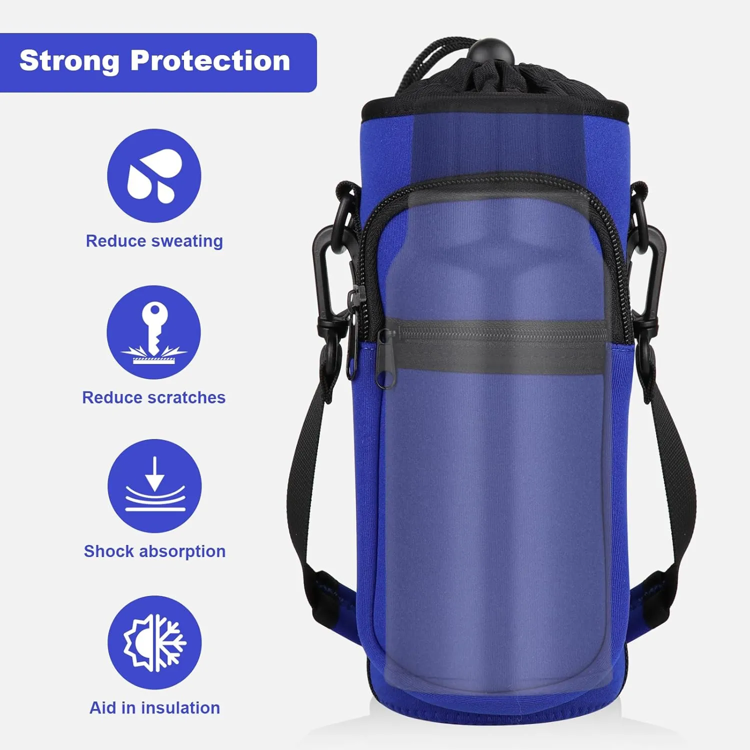 Water Bottle Holder with Strap, Water Bottle Carrier Bag with Phone Pocket, Shoulder Hand Strap Insulated Neoprene 32/40 oz Water Bottle Sleeve for Walking Hiking Camping Gym