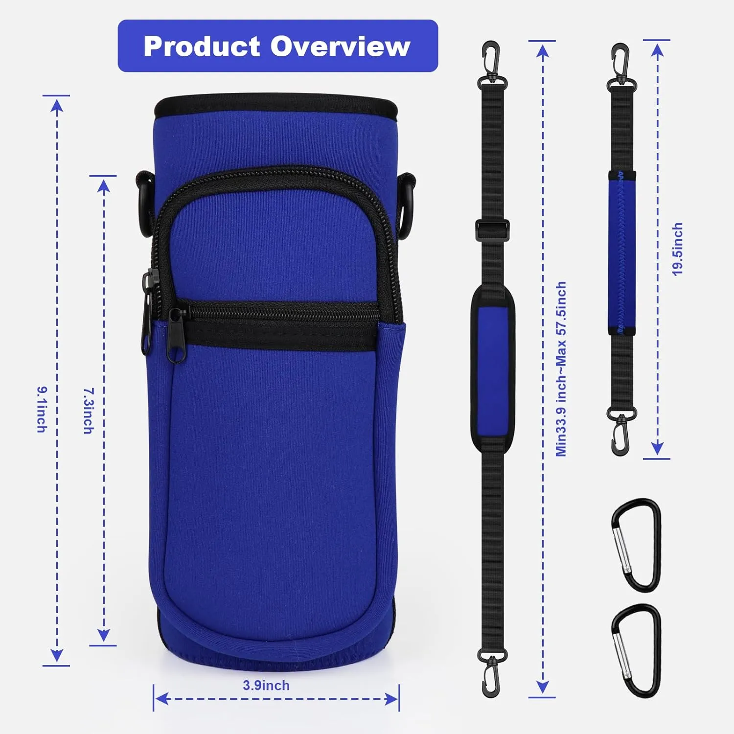 Water Bottle Holder with Strap, Water Bottle Carrier Bag with Phone Pocket, Shoulder Hand Strap Insulated Neoprene 32/40 oz Water Bottle Sleeve for Walking Hiking Camping Gym