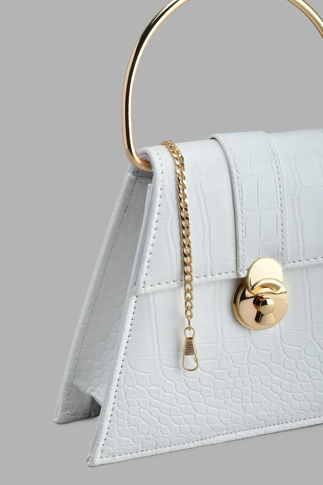 White Textured Embellished Evening Clutch