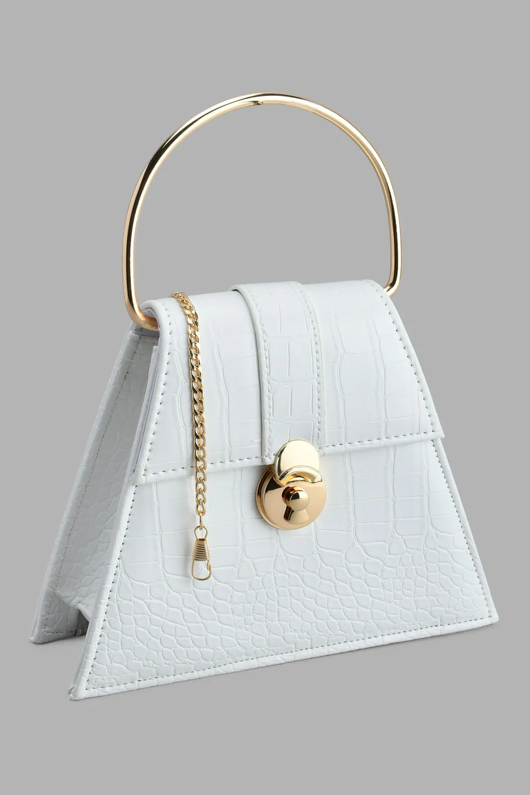 White Textured Embellished Evening Clutch