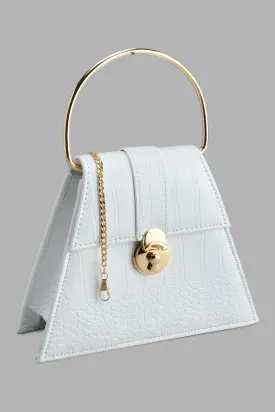 White Textured Embellished Evening Clutch