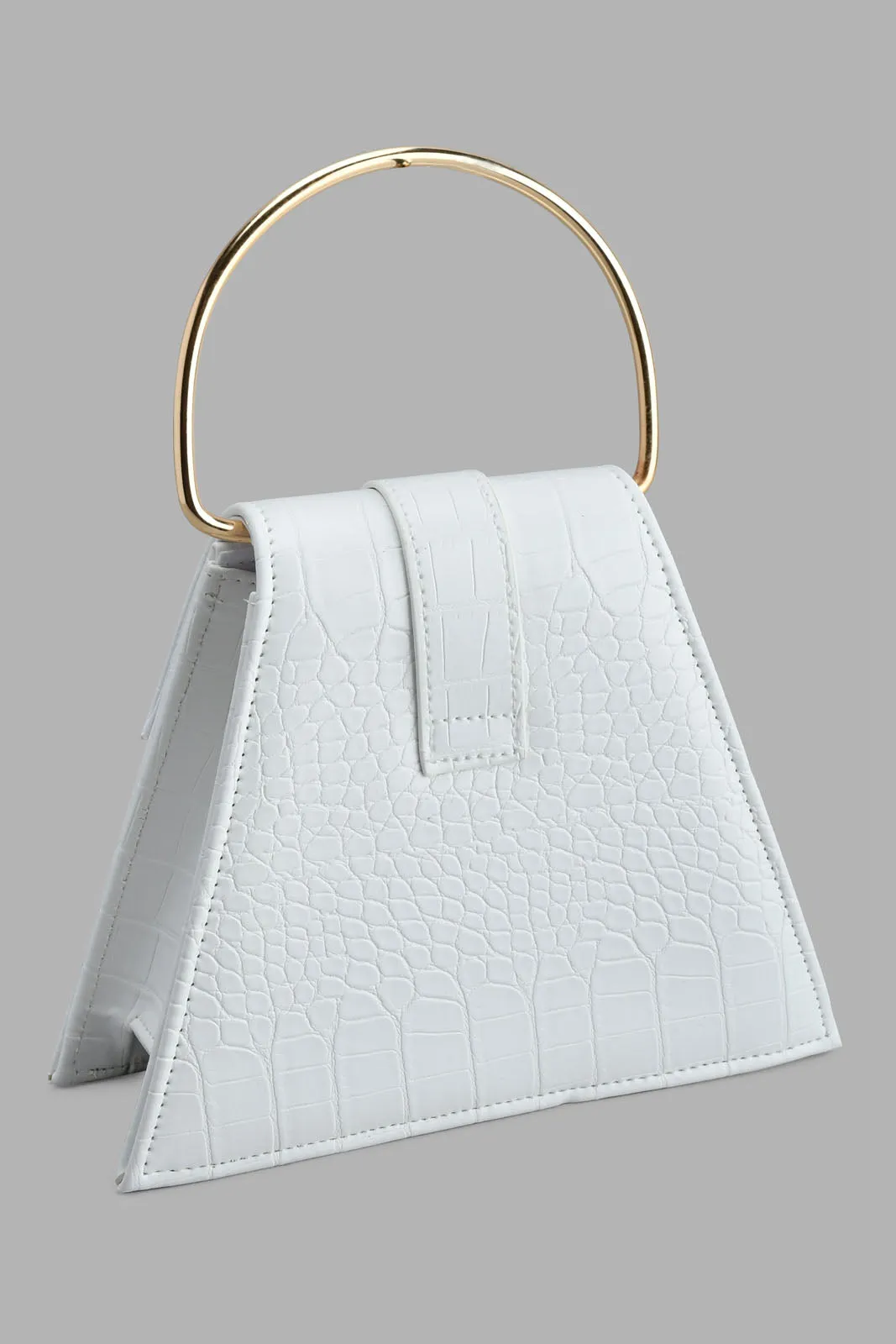 White Textured Embellished Evening Clutch