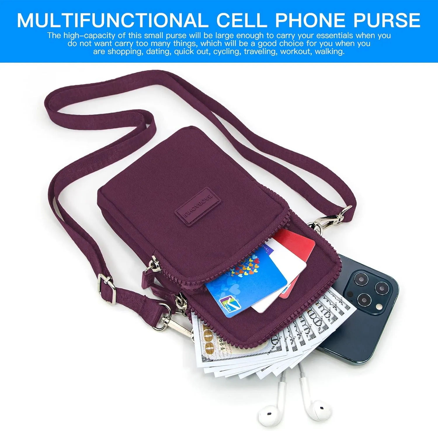 YINHEXI Small Crossbody Bags for Women Trendy, Mini Triple Compartment Cell Phone Crossbody Wallet Purses