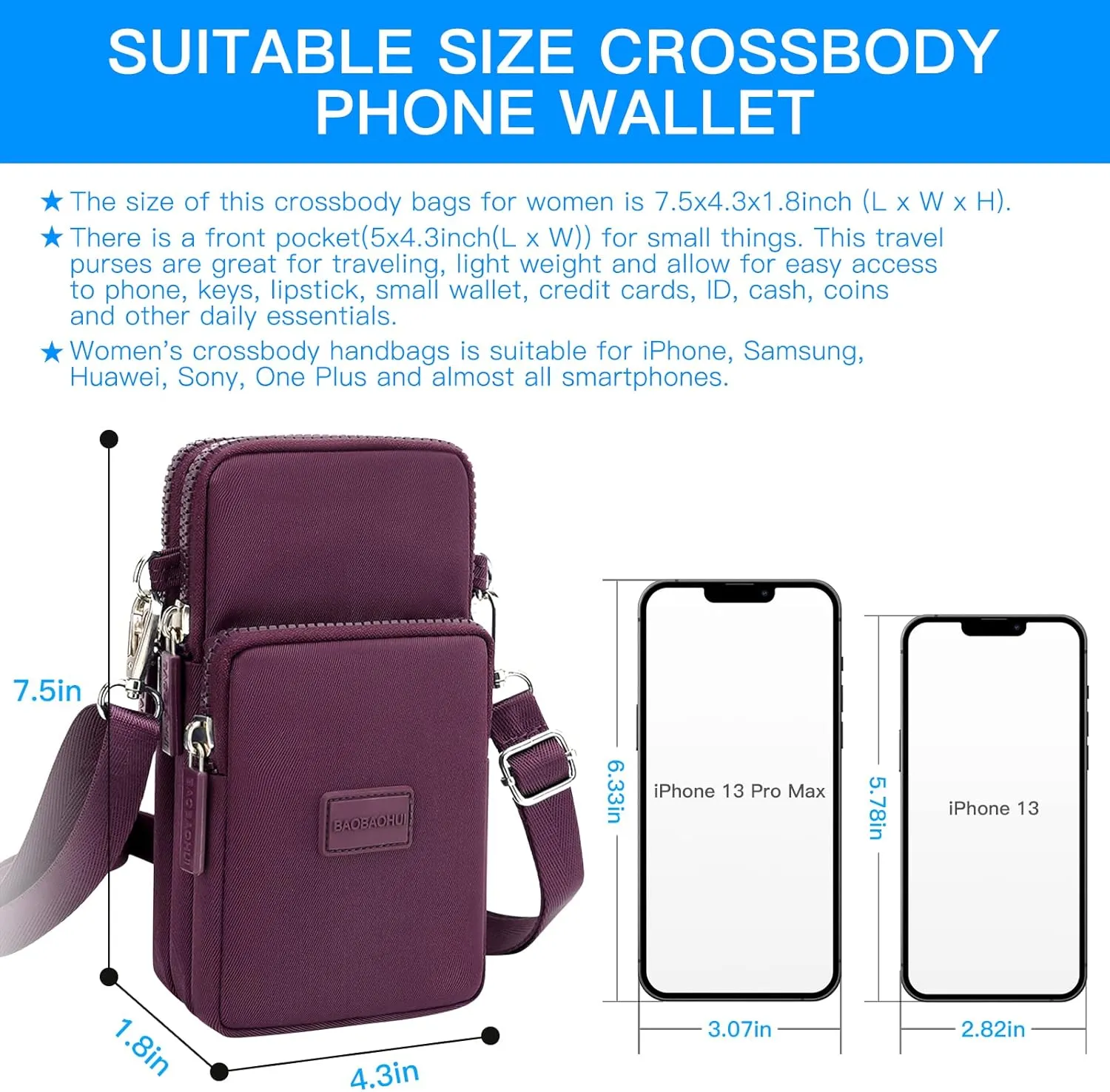 YINHEXI Small Crossbody Bags for Women Trendy, Mini Triple Compartment Cell Phone Crossbody Wallet Purses