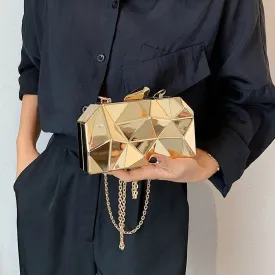Yvette Metallic Triangle Cuboid Box Clutch Bags - 3 Colors