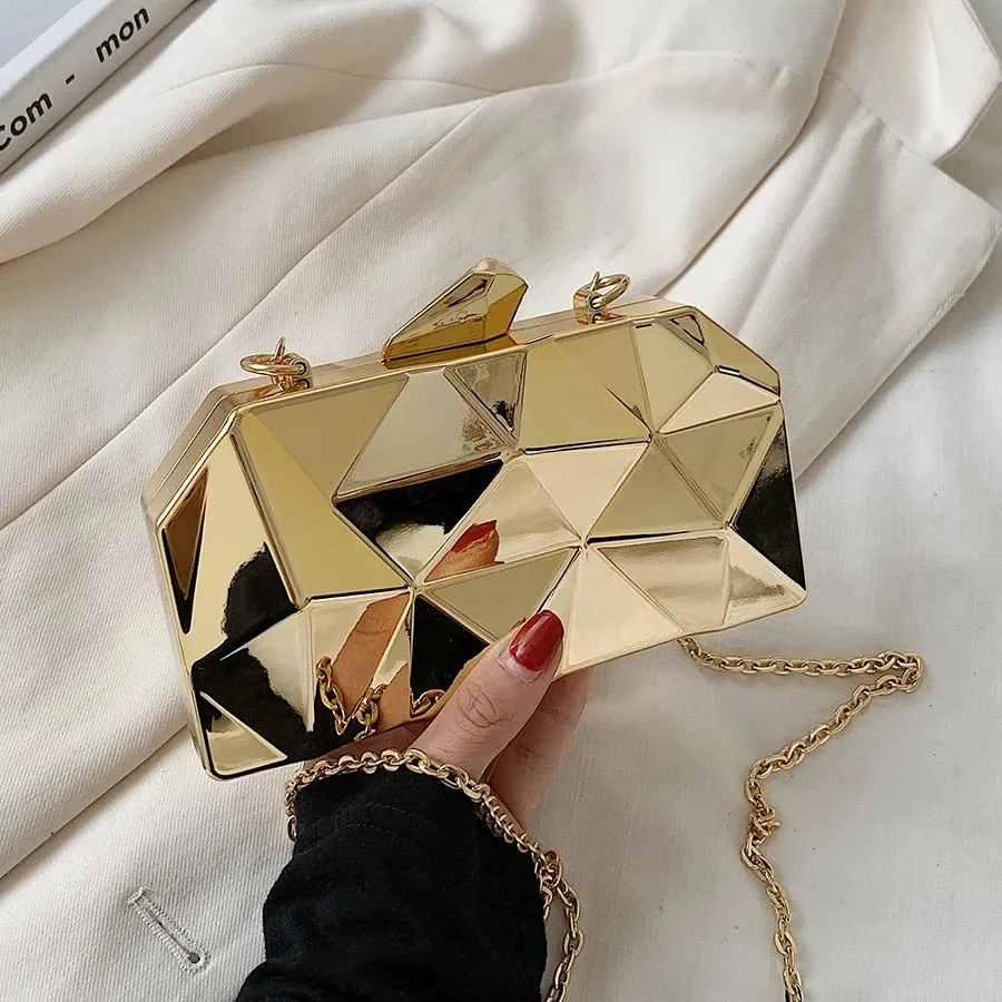 Yvette Metallic Triangle Cuboid Box Clutch Bags - 3 Colors