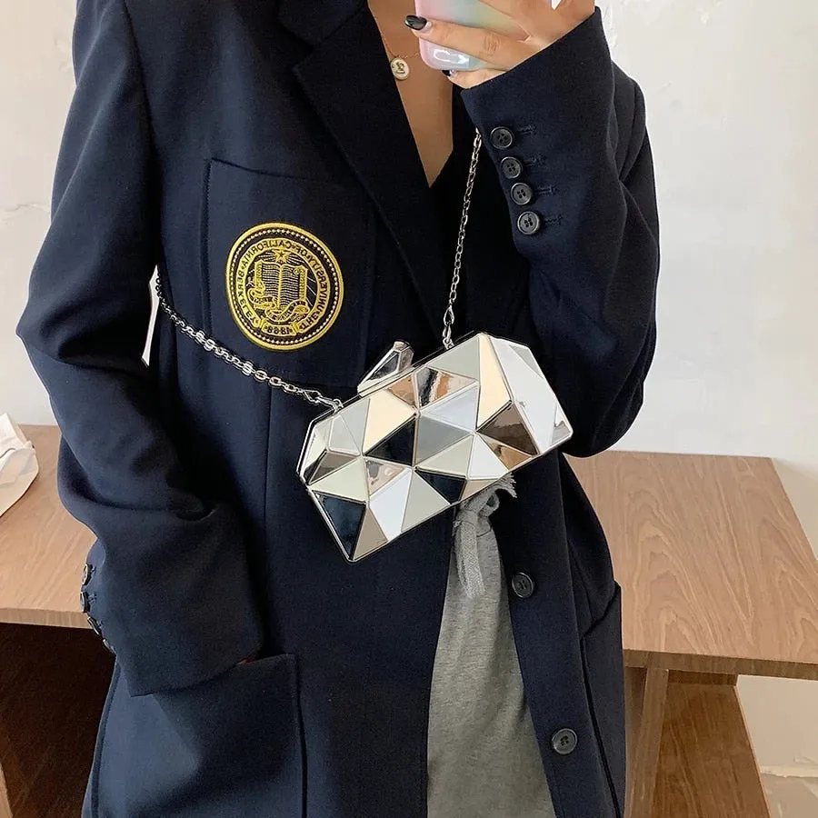 Yvette Metallic Triangle Cuboid Box Clutch Bags - 3 Colors