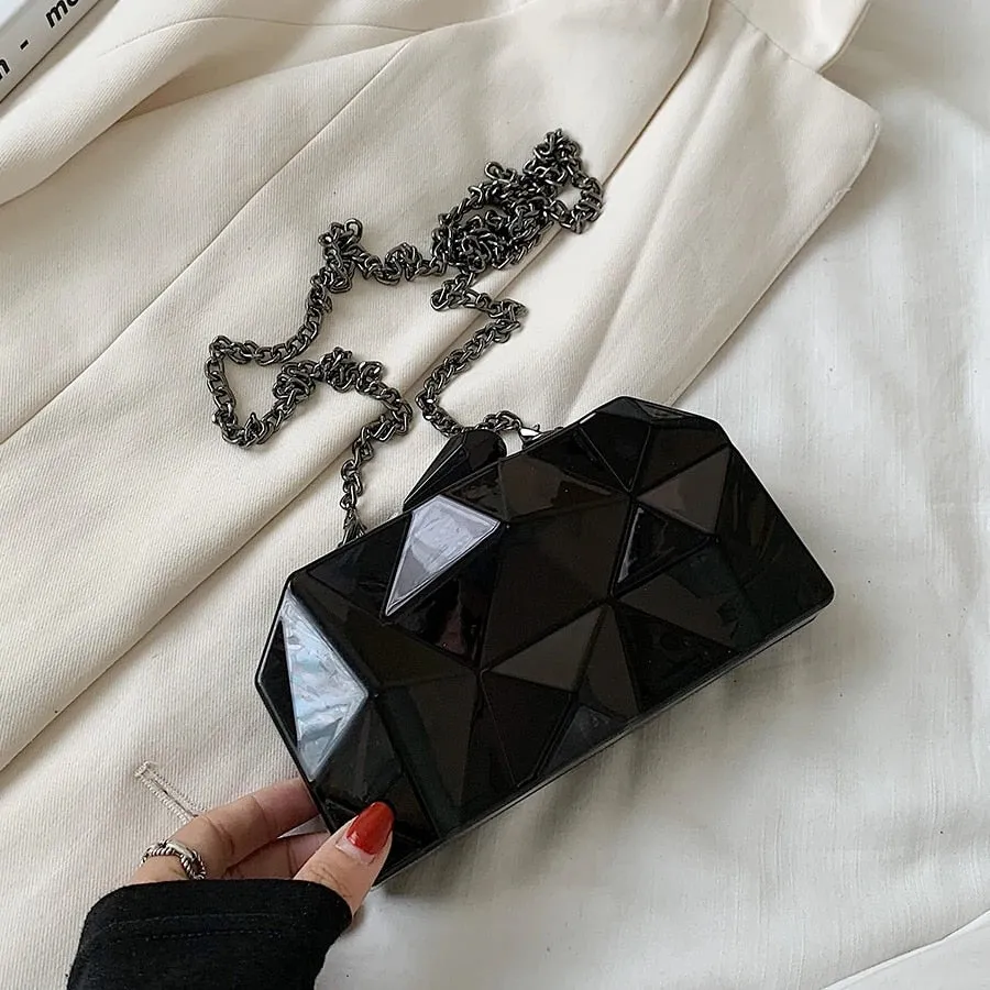 Yvette Metallic Triangle Cuboid Box Clutch Bags - 3 Colors