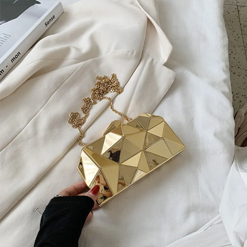 Yvette Metallic Triangle Cuboid Box Clutch Bags - 3 Colors