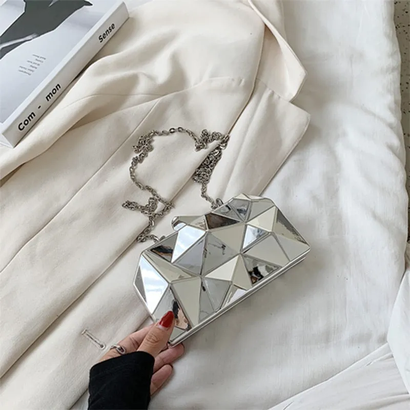 Yvette Metallic Triangle Cuboid Box Clutch Bags - 3 Colors