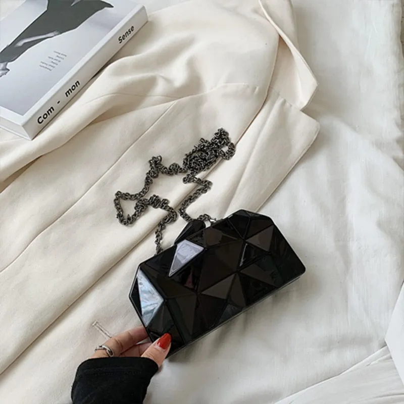 Yvette Metallic Triangle Cuboid Box Clutch Bags - 3 Colors