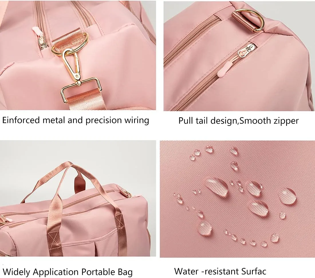 ZUEVI Sports Gym Duffel Bag for Men or Women Waterproof Weekender Travel Bag with Shoes Compartment Dry and Wet Separation for Training Swim Yoga(Pink)
